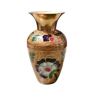 Vintage Brass and Enamel Floral Bud Vase